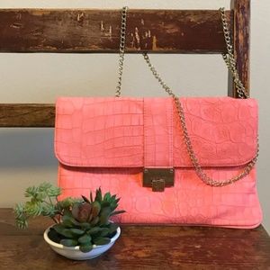 MOSSIMO | Coral Snakeskin Clutch with gold chain